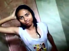Desi school girl fucking with fan in toilet