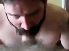 Bearded daddy sucks big hairy cock