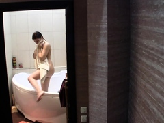 Stunning Brunette Getting Of The Shower Naked