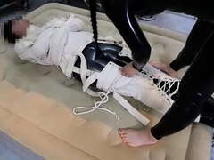 Hinako House of Bondage - Taped Down to the Bed in a Latex