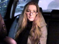 Amateur with glasses fucks in fake taxi in night shift